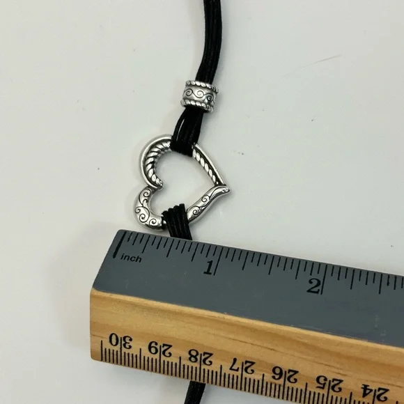 Brighton Heritage Heart Bracelet 8" Silver Plated Black Corded Strap J32460 - Picture 8 of 9